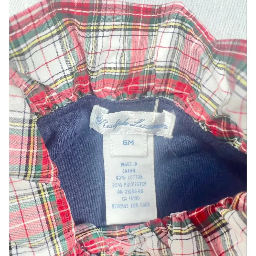 Vintage Ralph Lauren Baby 6M Navy Velour Footed Sleeper Plaid Holiday NWT Y2K